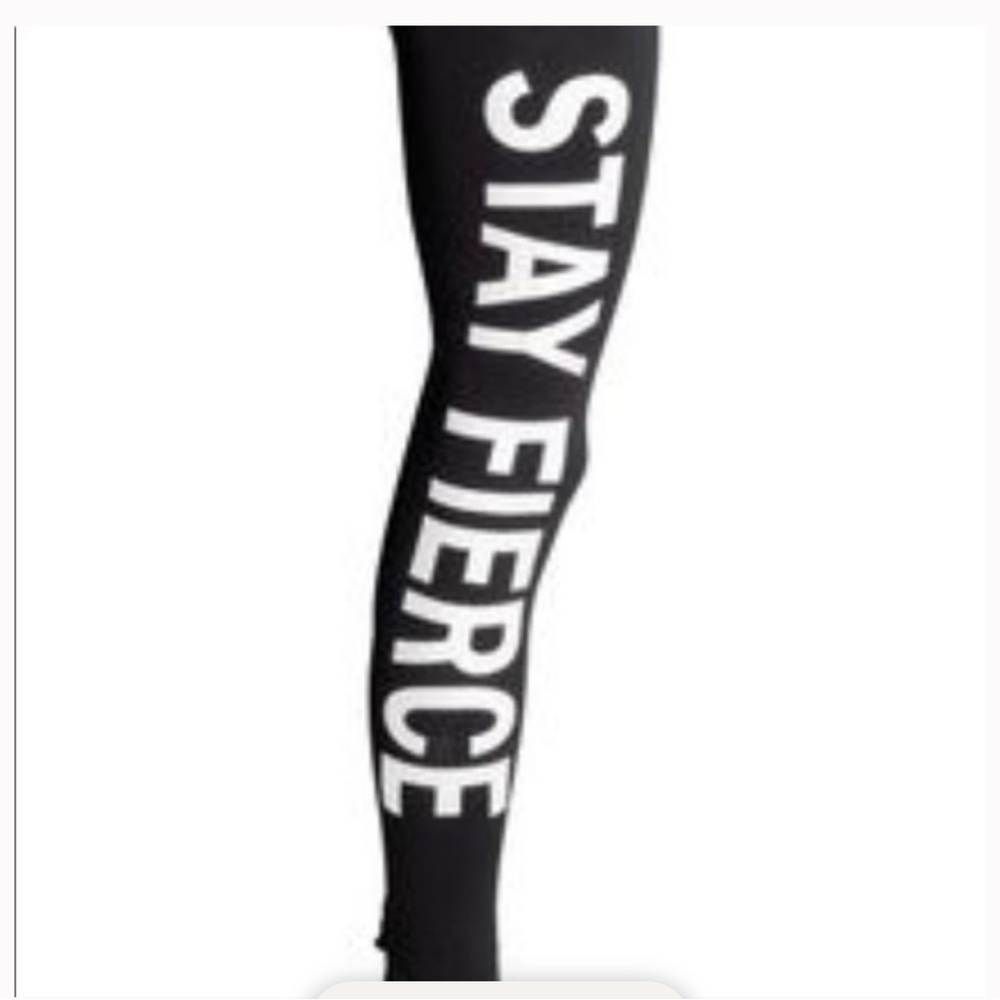 Black Leggings with White 'Stay Fierce' Print